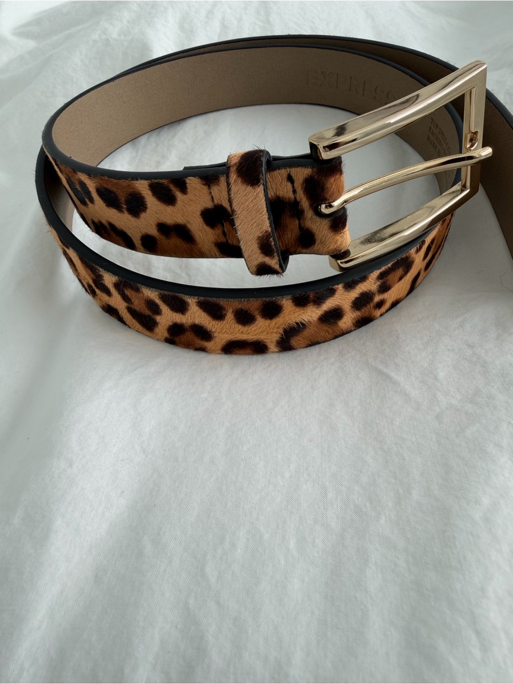 Express Leopard Haircalf Belt with Gold Buckle